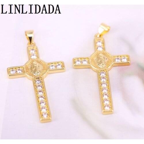 New Style 10Pcs Gold color necklace jewelry women /men fashion Jesus Cross crystal Zircon pendant necklace gift