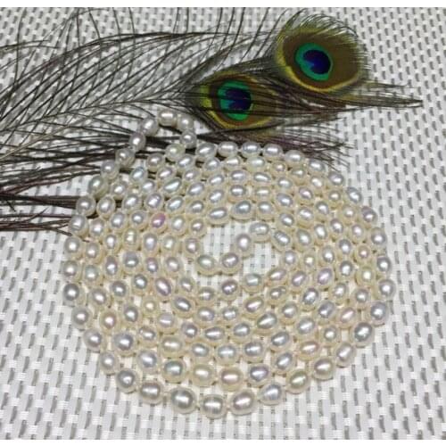 NewNew fashion simple wild freshwater pearl necklace white 8-9MM rice long necklace sweater chain 160CM