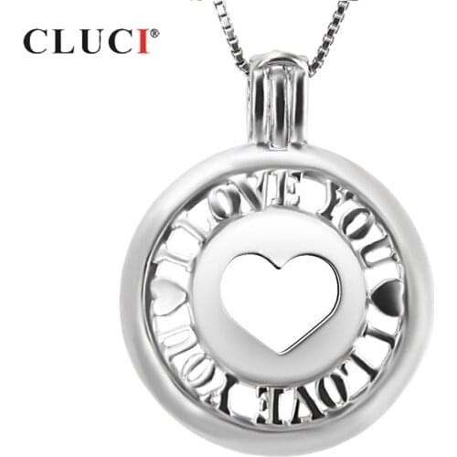 CLUCI Silver 925 Valentines Charms Jewelry Round Love Women Pendant for 925 Sterling Silver Love Wish Pearl Locket Gift SC184SB