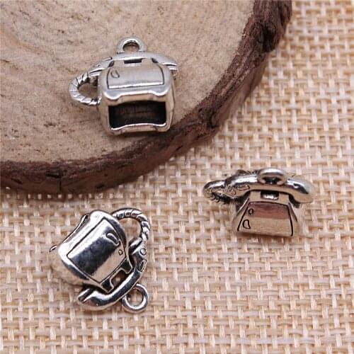 Free shipping 26pcs 13x13x8mm antique silver Retro 3D phone charms diy retro jewelry fit Earring keychain hair card pendant