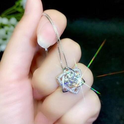 Silver 925 Round Moissanite Pendants 1.00ct D VVS Luxury Moissanite Weding Pendants for Women