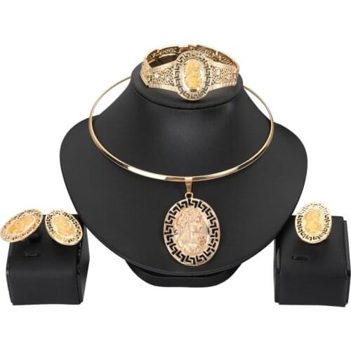 Hot Dubai gold Jewelry sets for women African bridal Wedding gifts party heart Necklace earrings ring bracelet jewellery set