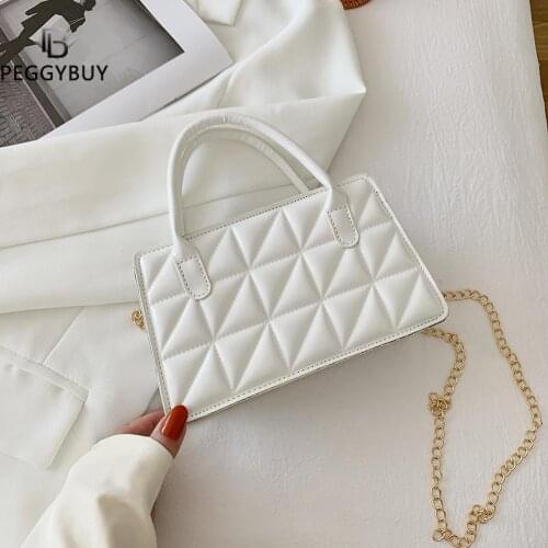 Casual Pure Color Chain Handbag Purse Fashion Women Geometric Embroidery PU Solid Color Chain Shoulder Messenger Bag