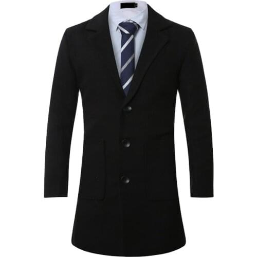 Trench Mens Winter Jacket New Fall And Winter Mens Woolen Coat With Large Pockets + Solid Color Button Doors 6 Color Plus-Size