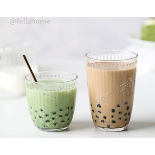 Thickened Glass Cup with Stripe Ins Style Water Cup Coffee Cup Juice Cup Milk Cup Tea Cup for Restaurants,Cafes 280ML/400ML