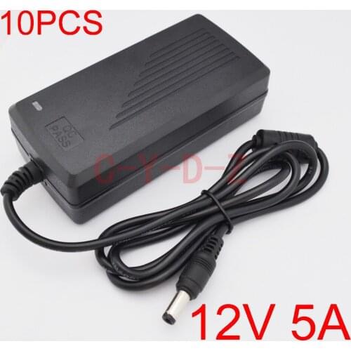 10pcs High quality12V5A AC 100V-240V Converter AdapterDC 12V 5A 60W Power Supply DC 5.5mm x 2.1mm-2.5mm for 5050/3528 LED Light
