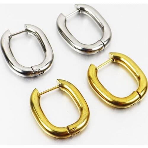 Stainless Steel 4mm Thick U Shaped Hoop Earrings Lines Oval Shape Female Charm Jewelry