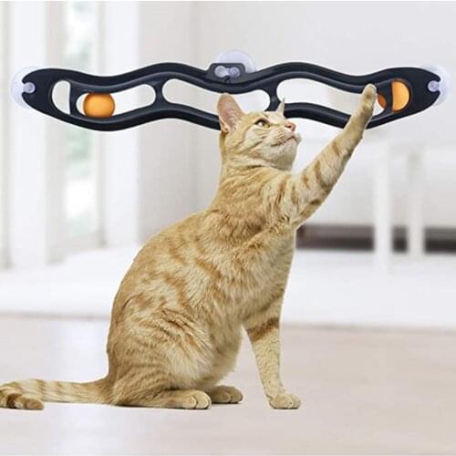 Funny Cat Toys Interactive Track Windows Sucker Toy With Balls Plastic Sucker New Funny Cat Accessories