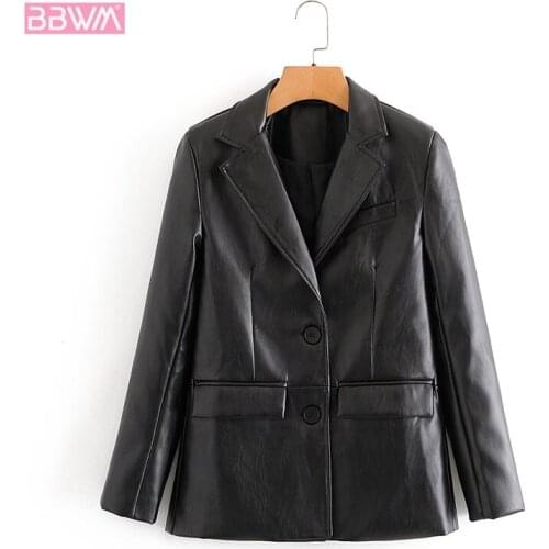 PU Black Motorcycle Lapel Long Sleeve Windproof Chic Female Coat Fashionable Single-breasted Professional Womens Jacket