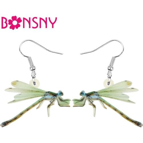 Bonsny Acrylic Dragonfly Earrings Printing Lightweight Insect Animal Dangle Drop Jewelry For Women Girls Retro Gift Accessories