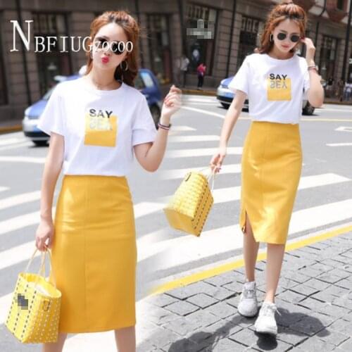 2020 New Fashion Temperament Women Sets T Shirt And High Waist Skirt Female Sets