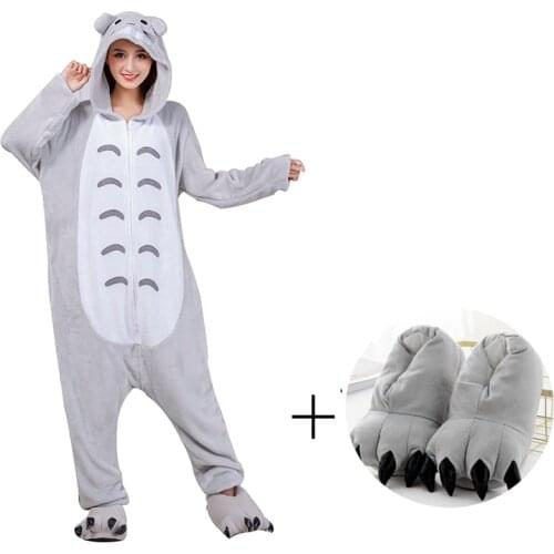 Women Pajamas Totoro Kigurumi Cartoon Onesies For Adults Zippers One-Piece Animal Pijamas Men Flannel Christmas Cosplay Costume