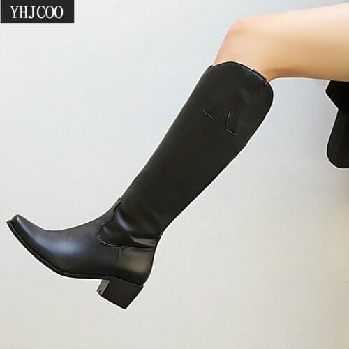 2020 Warm Winter Knee High Boots for Women Wide Calf Comfort Square Women Boots Fashion Combat Boots Botines Mujer Plus Size 43