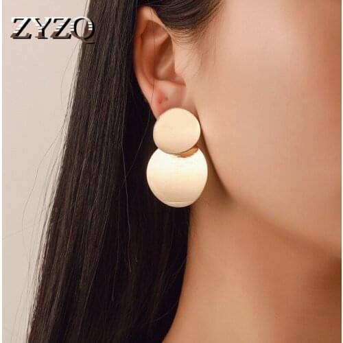 ZYZQ Vintage Round Metal Drop Earrings For Women Luxury Trendy Double Round Layer Design Factory Direct Selling Lady Earrings
