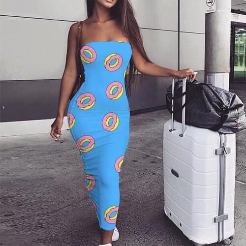 KYKU Brand Donuts Dress Women Food Bodycon Dress Blue Sundress Womens Clothing Elegant Ladies Wrap Femme