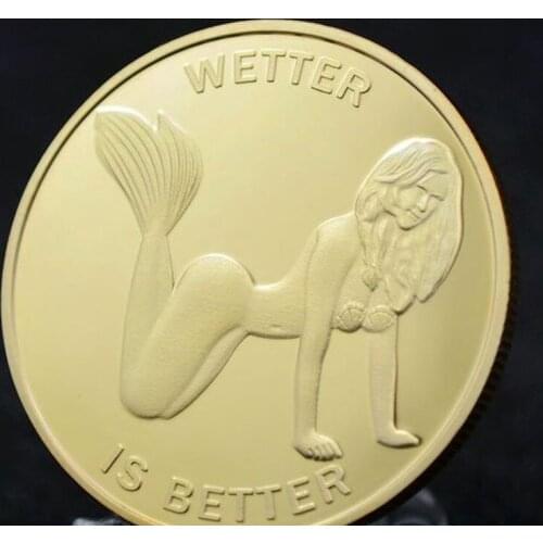 1PCS Embossed Mermaid Gold-plated Silver Collectible Commemorative Coin Lucky Coin Challenge Coin Gift