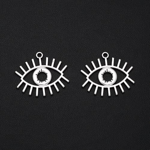 10pcs/Lots 22x26mm Antique Silver Plated Eye Charms Hollow Pendants For Keychain Jewellery Making Supplies Parts Handmade Kit