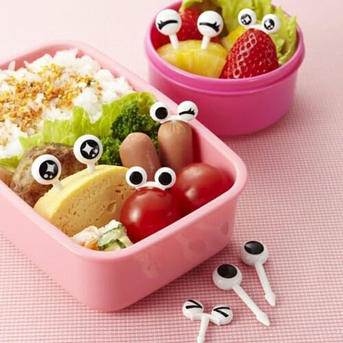 10PCS Cute Eyes Fruit Dessert Fork Set Mini Cartoon Children Snack Cake Dessert Pick For Kid Toothpick Bento Lunches Party Decor