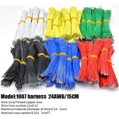 100pcs/pack UL1007 24AWG Double Tinned Wire 15cm Double Head Spring Electronic Wire Dupont Line 6 Color Double Head Tin Plating