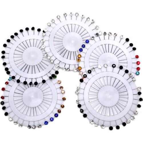 12/30pcs/set Crystal Diamante Wheel Brooch Long Pins Sewing Snag For Wedding Hat Hijab Scarf