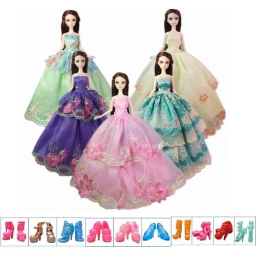 15pcs/lot Doll Accessories For Barbie Doll Outfits = 10pairs Shoes & 5pcs Wedding Dress 1/6 Doll Clothes For Barbie Doll Dresses