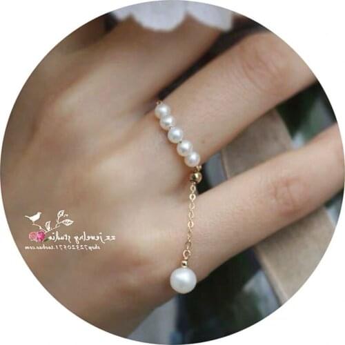 18K GOLD 100% Genuine Freshwater Pearl Ring ADJUSTABLE Finger Ring Fashion Wedding Party Women Jewelry