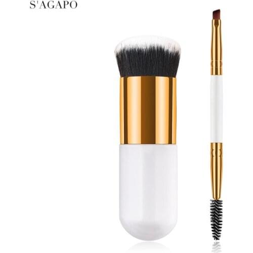 S'AGAPO 2PCS Professional Foundation Makeup Brushes tools For Eye shadow Blush Concealer Honey Loose Powder beauty Makeup tools