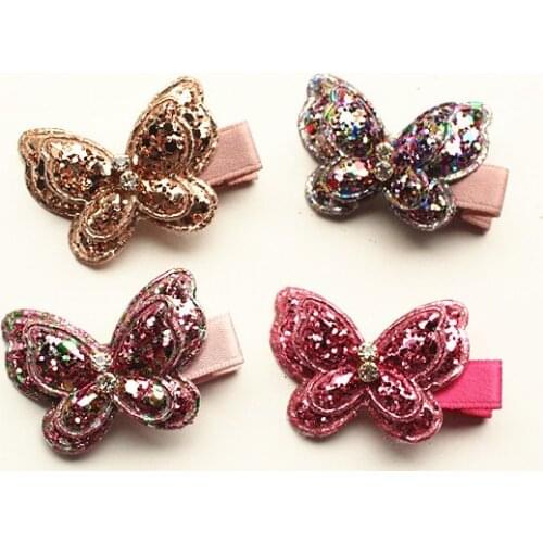 20pcs/lot Glitter Double Layers Girls Hairpins Kids Round Sequins Shinning Crystal Butterfly Hair Clip Prince Party Headwear Kid