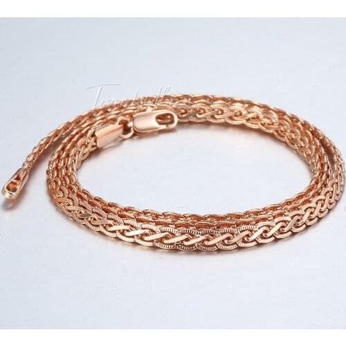 5mm Mens Womens Necklace Chain Hammered Braided Wheat 585 Rose Yellow White Gold Filled GNM75
