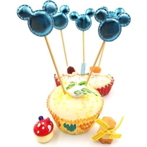 5Pcs/Lot Blue Mickey Mouse Cupcake Toppers Birthday Party Decorations Baby Shower Childrens Party Supplies Cake Toppers Set