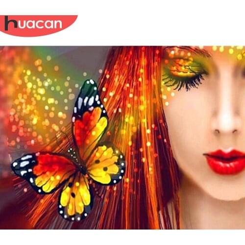 HUACAN Diamond Painting Woman Cross Stitch Diamond Embroidery Portrait Full Drill Square Mosaic Butterfly Needlework Home Decor