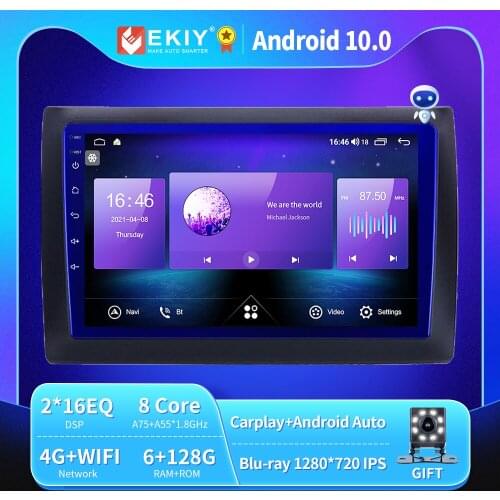 EKIY 6+128G 8 CORE Autoradio Android 10 For Fiat Stilo 2002-2010 Car Radio Multimedia Blu-ray IPS QLED Navigation GPS BT no 2din
