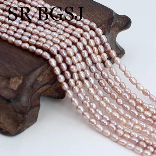 Free Shipping 2x4mm Purple Olivary Rice Cultured Natural Freshwater Pearl Jewelry Making DIY Spacer Beads 14"