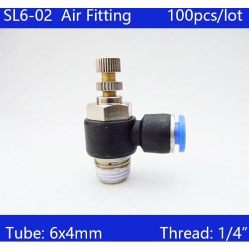 Free shipping HIGH QUALITY 100pcs Pneumatic Piping Speed Controller One Touch Fitting 6mm to 1/4" Male Thread SL6-02