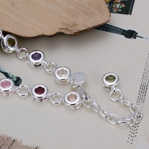 Free Shipping Wholesale silver bracelet, 925 fashion silver plated jewelry Round color stone bracelet /BDUFXHGV NVPEXHWW