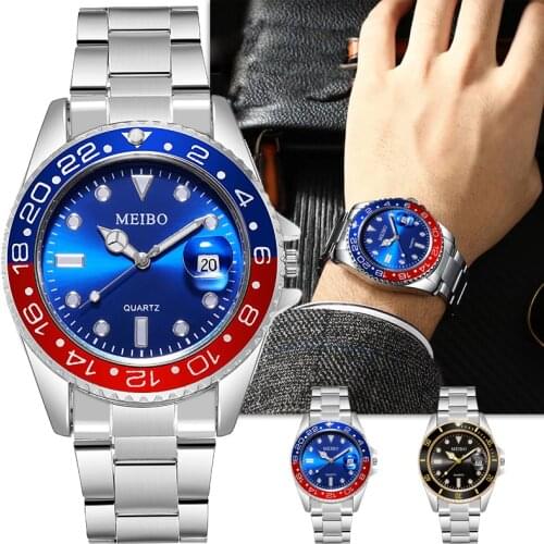 New Mens Watch Luxury Business Watch Blue Dial Date Watch Men Stainless Steel Band Fashion Male Wrist Watch relogio masculino