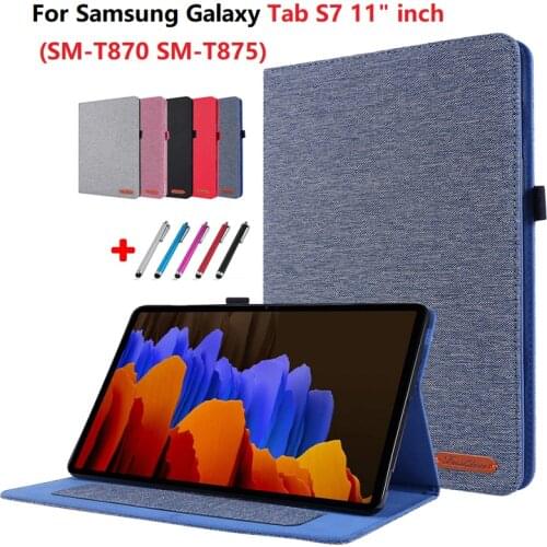 For Samsung Galaxy Tab S7 Case 11 inch 2020 Funda SM-T870 SM-T875 Slim Flip Stand Cover Cowboy Soft TPU Back Protective Case Pen