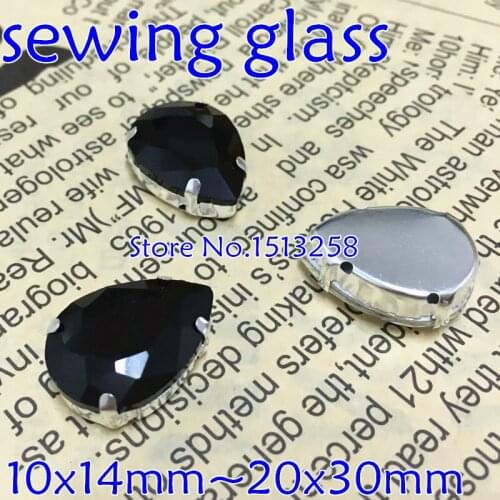 Black Color Sew On Crystal Teardrop Fancy Stone With Metal Claw Setting 10x14mm,13x18mm,18x25mm,20x30mm