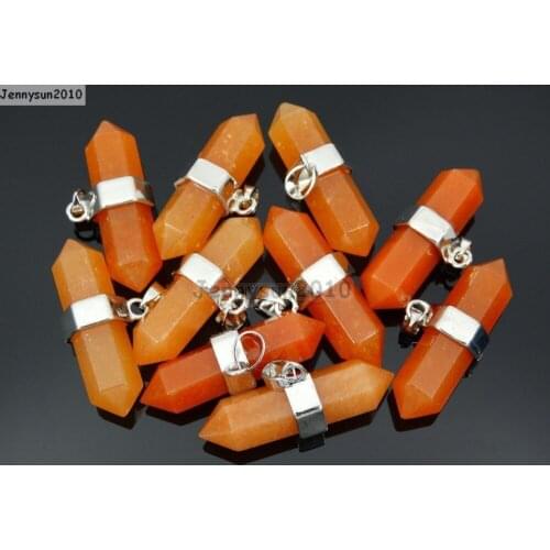 Natural Red Aventurine Gems Stones Horizontal Hexagonal Pointed Reiki Chakra Pendant Beads Necklace Jewelry 10Pcs/Pack