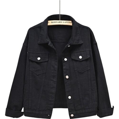 Jean Jackets For Women 2021 Spring Autumn Korean Fashion Loose Short Coats Solid Color Single Breasted Denim Jacket Sweet Young