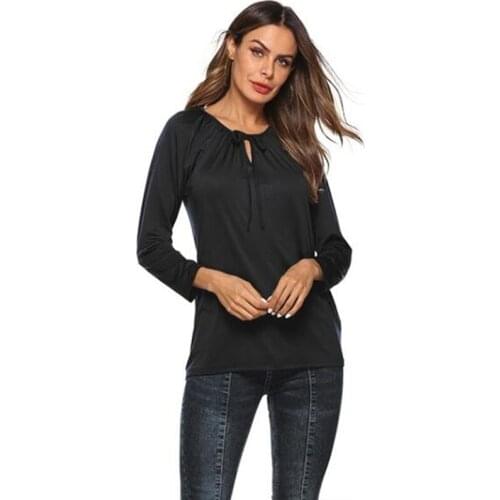 Women T-Shirt Hollow Long Sleeve Lady T Shirt Lace-up Summer Spring Autumn Female White Plus Size Fashion Top Tee