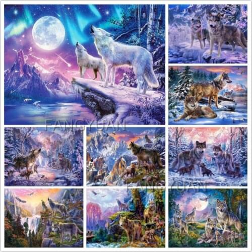 Wolf Winter Snow Diamond Pianting Handmade 5D Full Square Round Drill Rhinestone Embroidery Wall Art Picture for Home Decoration