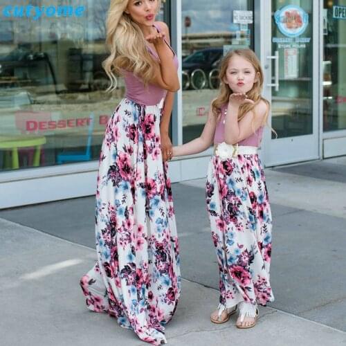 Summer Family Matching Outfits Mother and Daughter Dresses Patchwork Dress Kids Mom Daughter Floral Dress Matching Clothes 2018