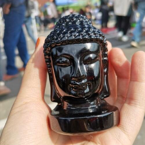 Cute natural obsidian crystal indian Buddhas head healing crystal hand carved gemstones gift