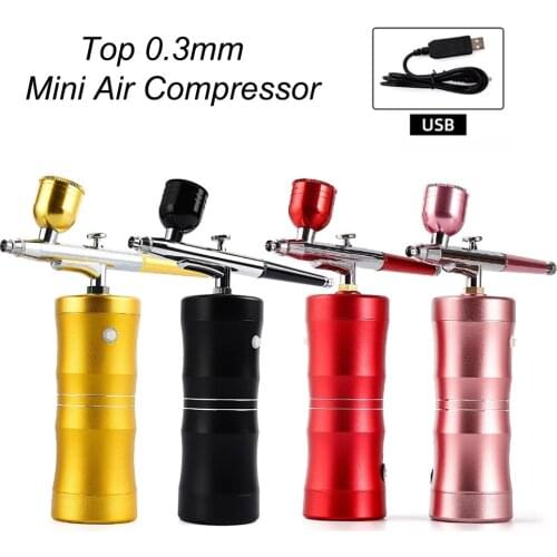 Mini Air Compressor Kit Top 0.3mm Oxygen Injector Nano Fog Steamer Sprayer Gun Airbrush for Painting Nail Art Tattoo Craft Cake