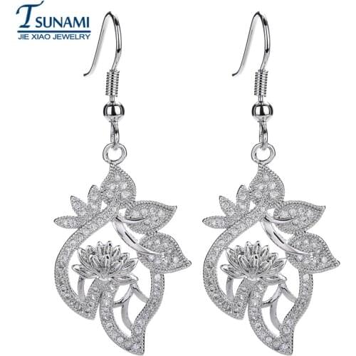 Fashionable and popular lotus hook zircon jewelry, for the womens wedding party high-end luxury jewelry micro - set earrings