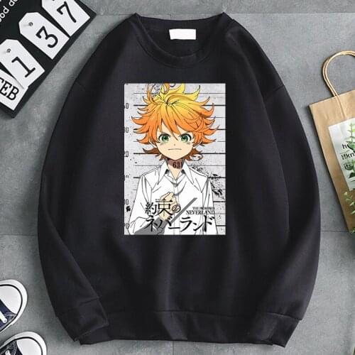 Hoodies Sweatshirt The Promised Neverland Anime How To Draw Emma Print Long Sleeve Crewneck Loose Streetwear Hooded Man Clothes