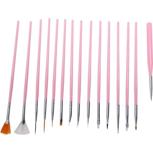 Set of 15 brushes for nail , pink