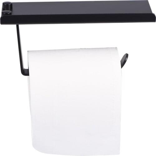 Wall Space Aluminum Toilet Bathroom Paper Holder Phone Shelf Wall Mounted Accessories Black Color Roller Paper Towel Holder