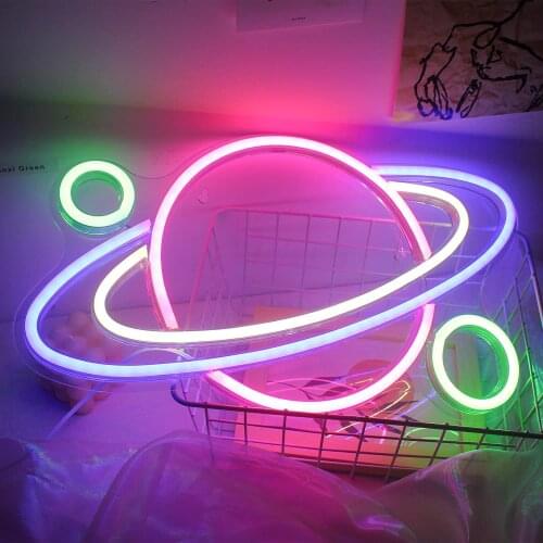 UFO Universe Planet Spaceship Shape Neon Signs Lights Wall Art Colorful LED Night Lamp Kids Gift Bar Home Party Decoration